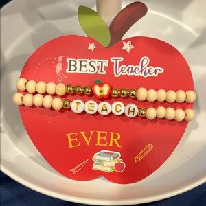 Teacher Beaded Bracelet Set with Gold‎ Accents